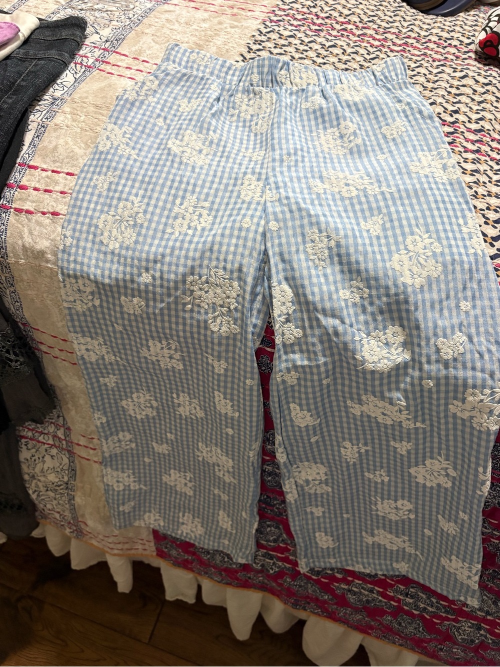 btween Light Blue Gingham Floral Skirt